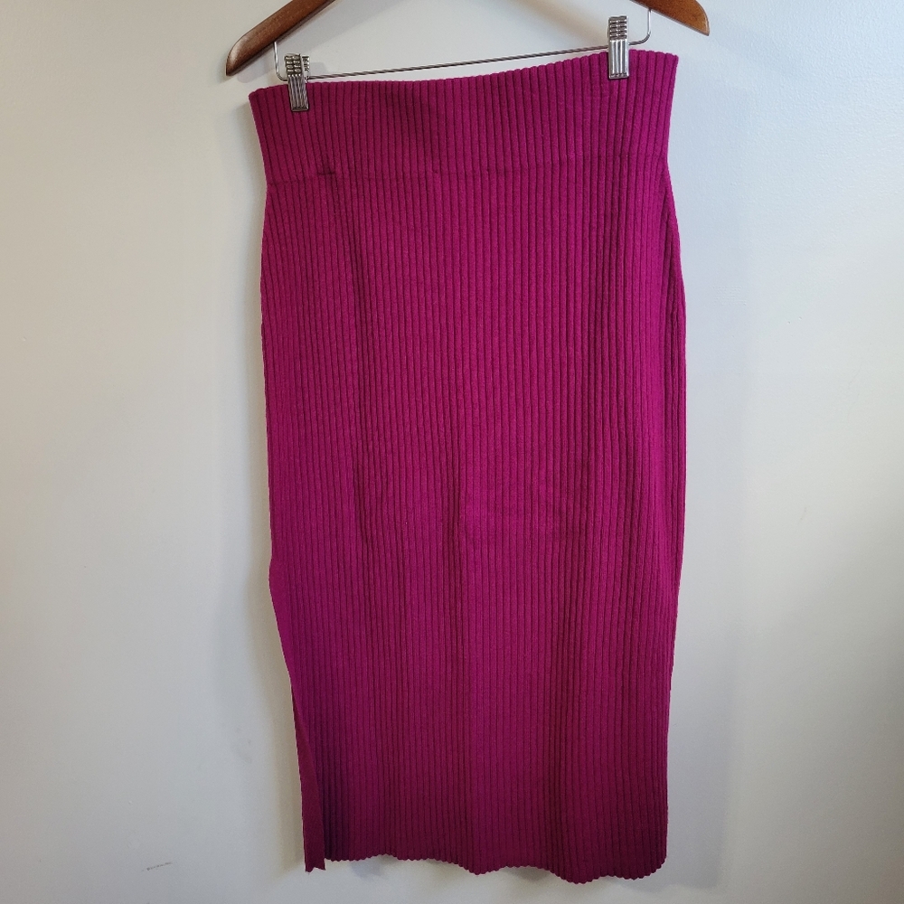 Express Body Contour Side Slit Midi Sweater Pencil Skirt Fuchsia Size Large - Picture 5 of 7